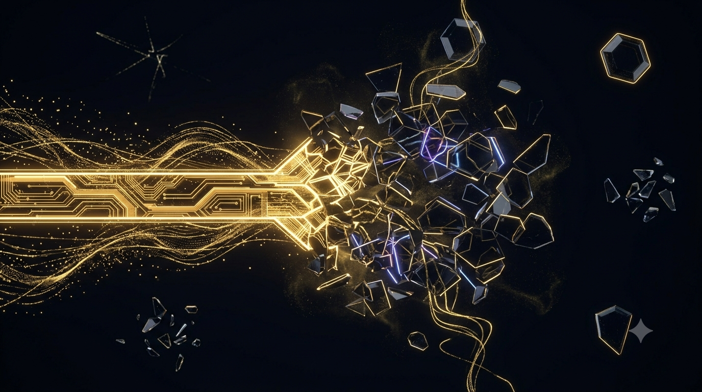 Abstract illustration of a shattered golden path